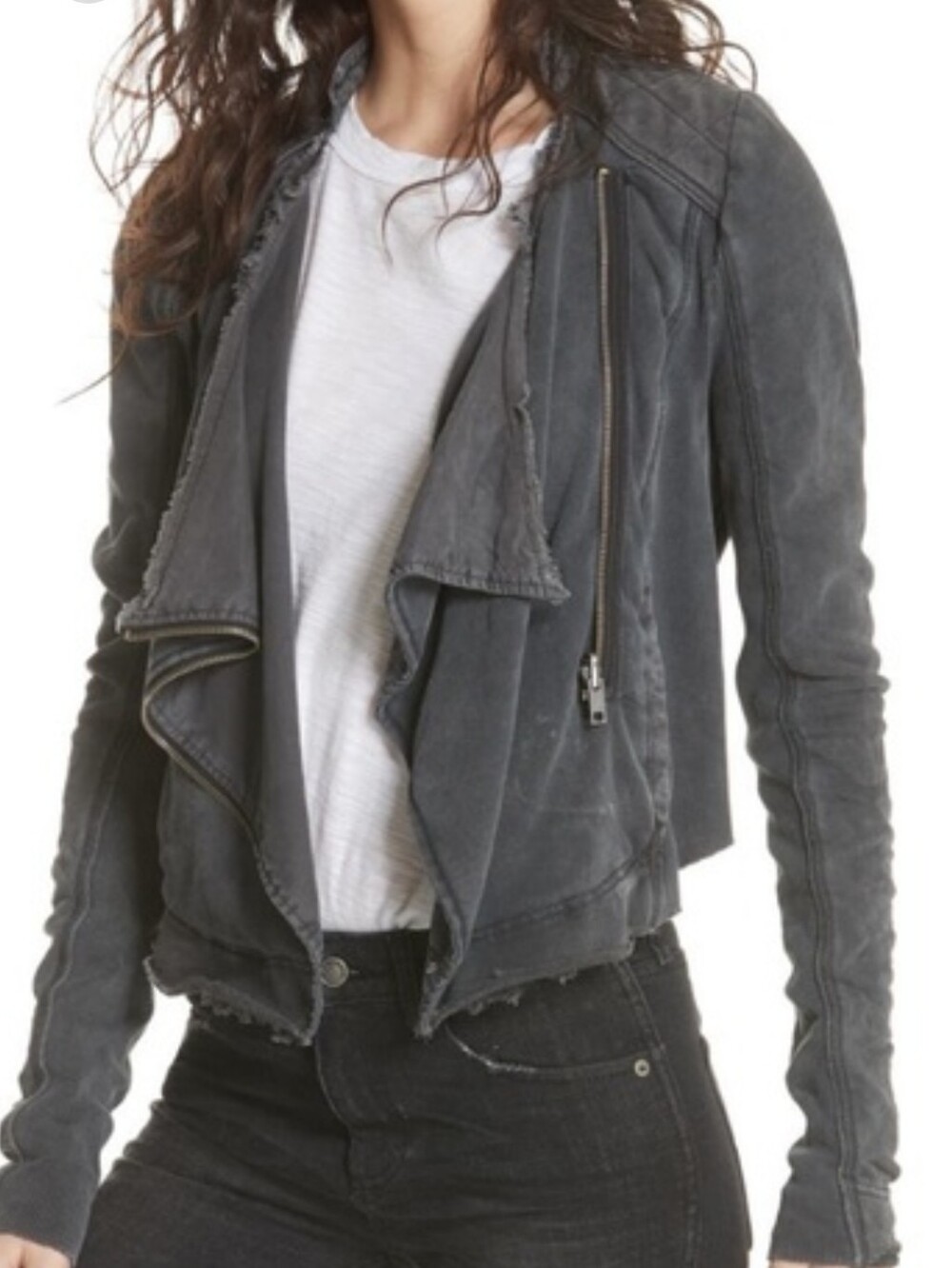 Free People Black Faded Shrunken Moto Jacket Size Small